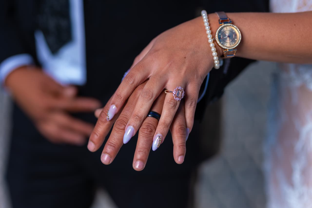 Soft pink wedding nails by Cecily