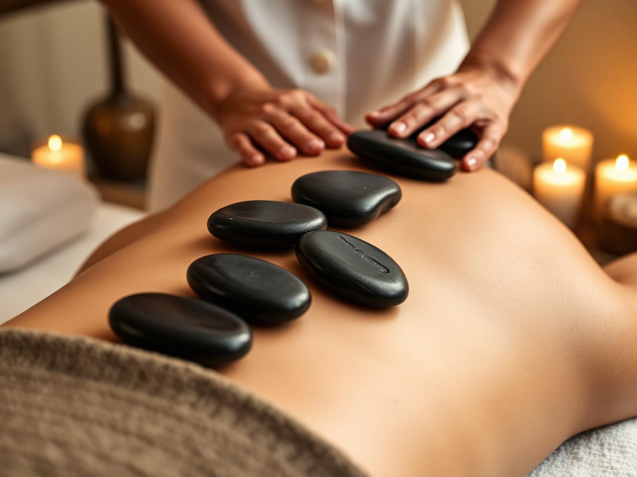 Hot stone massage placed along the back